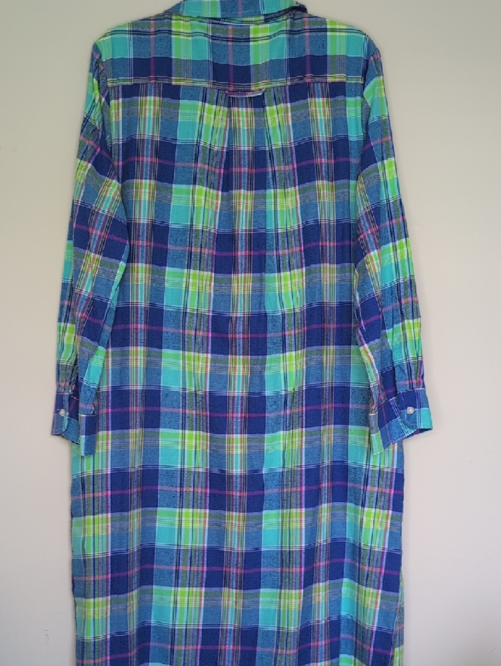 Lauren Ralph Lauren Blue Green Plaid Button-Up Nightgown - Picture 2 of 13